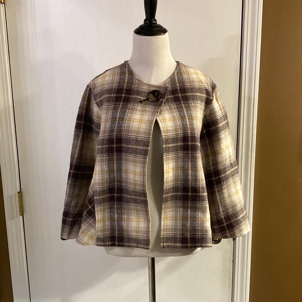 Brown and gold plaid one size cape